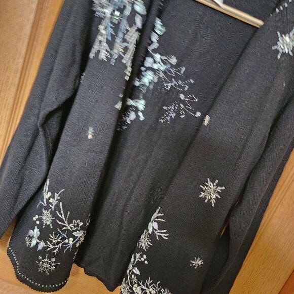 Stitches In Time Black Sweater Cardigan Size L Beading & Embroidered Cottagecore - Picture 6 of 16